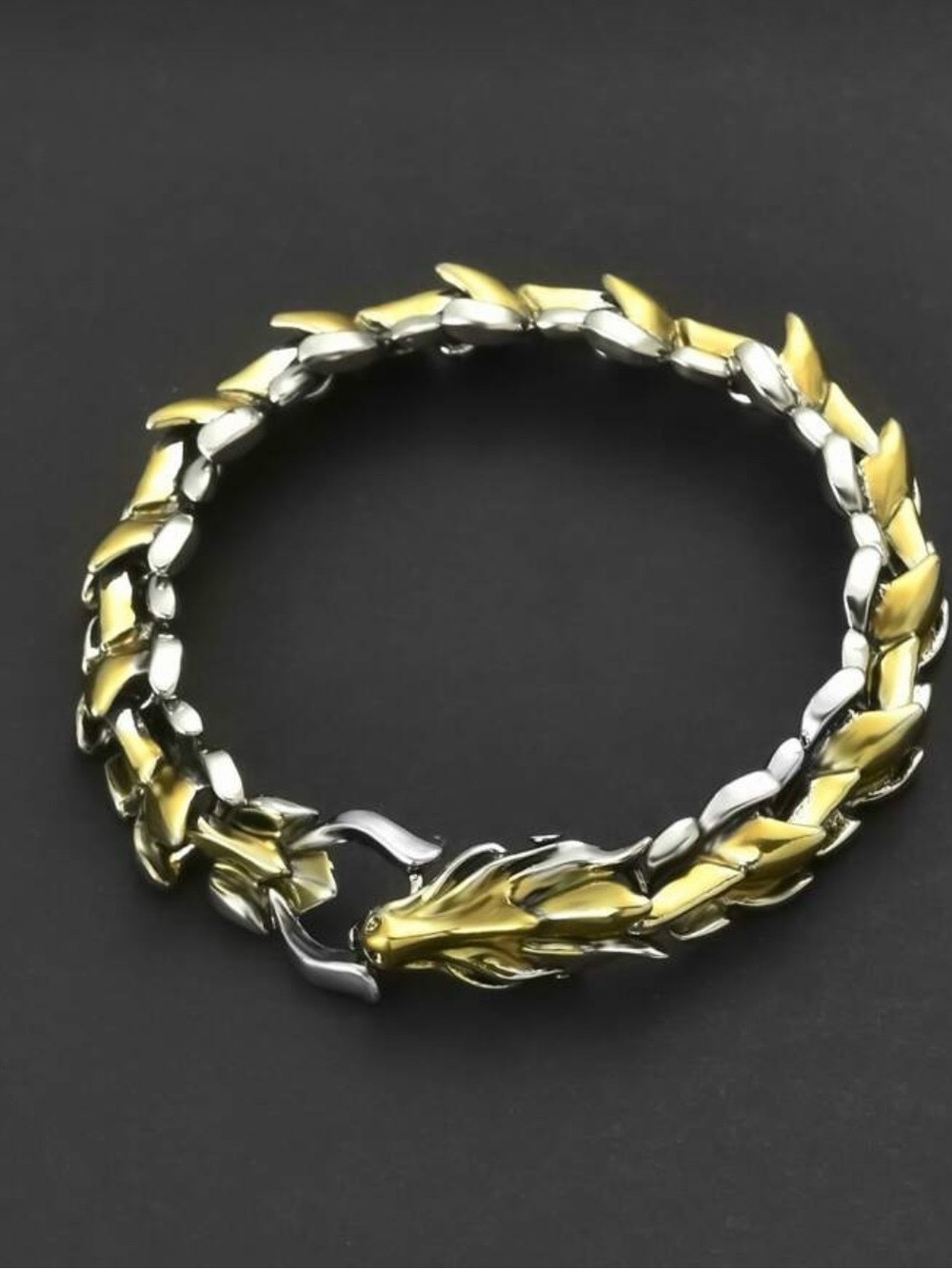 Retro Two-Toned Gold & Silver Metal Dragon Link Bracelet - Picture 10 of 10